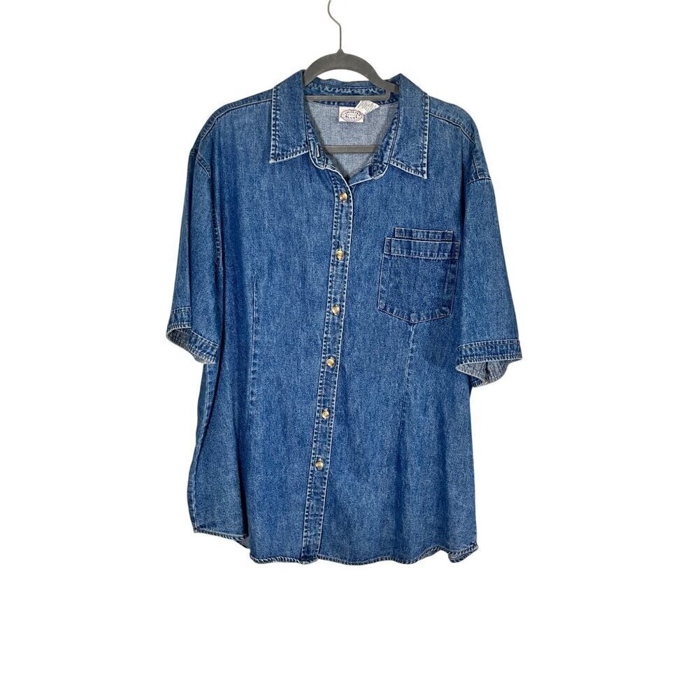 Retro Denim‎ Shirt 20W Western Classic Chic Cowgirl Country Boho Hippie Indie